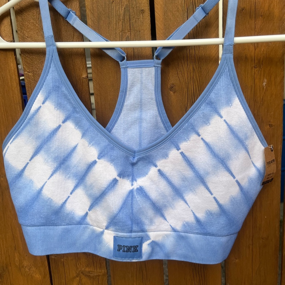 PINK Seamless Sports Bra no pads Tye-Dye Blue and White Size XXL